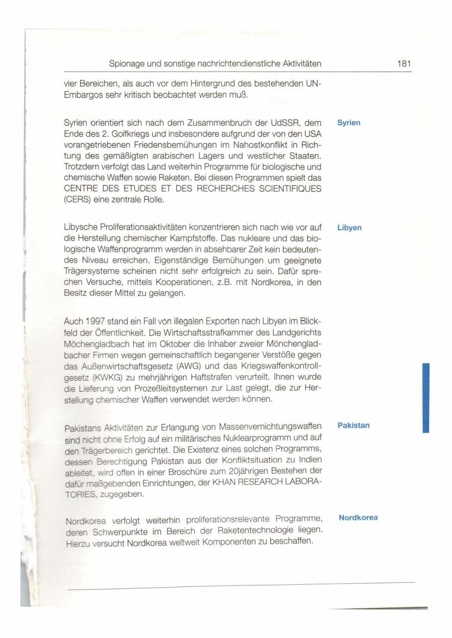 Seite 182 des Verfassungsschutzbericht 1997 Bund