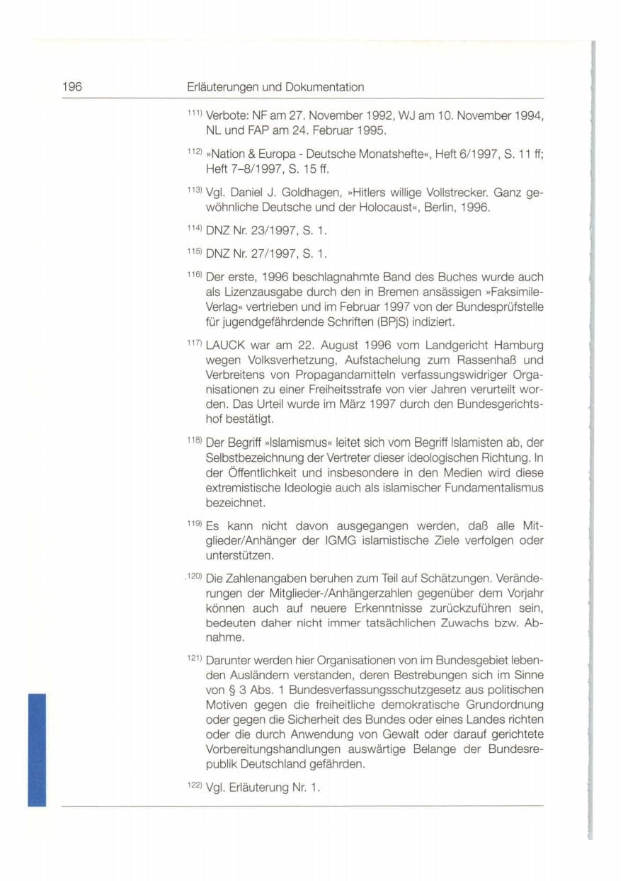Seite 197 des Verfassungsschutzbericht 1997 Bund