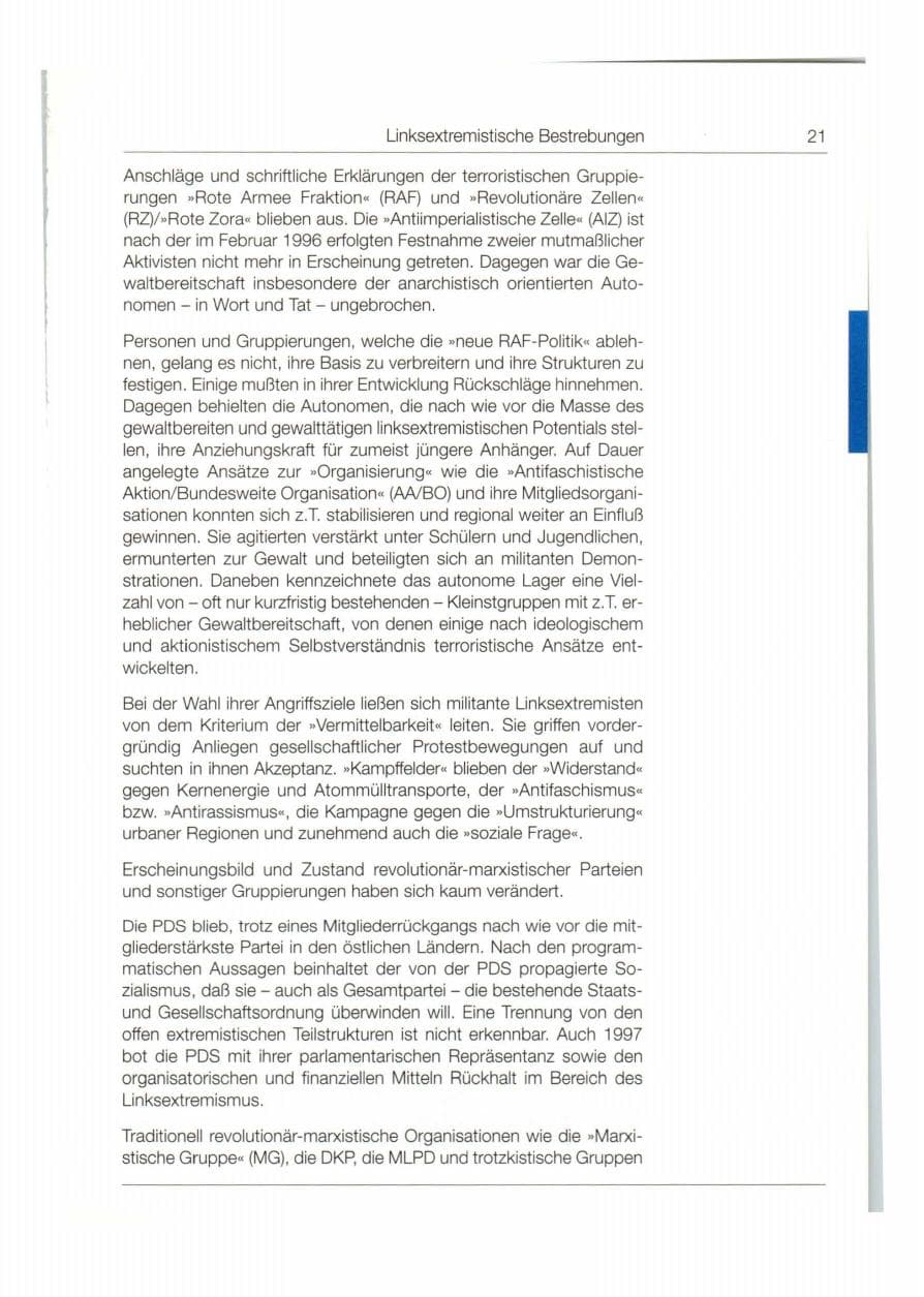 Seite 22 des Verfassungsschutzbericht 1997 Bund