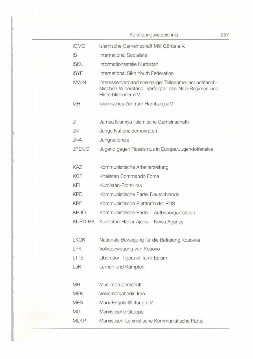 Seite 258 des Verfassungsschutzbericht 1997 Bund