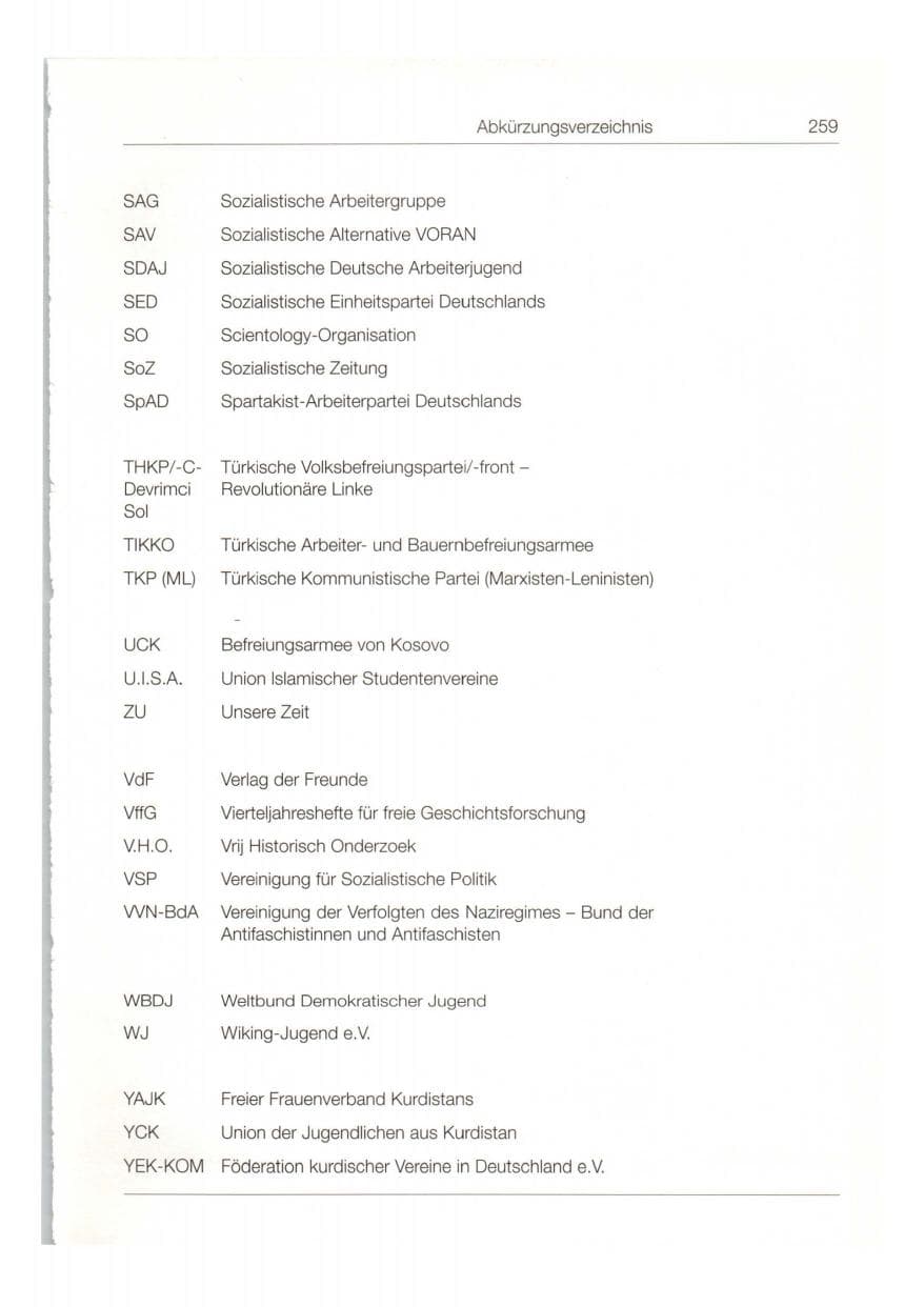 Seite 260 des Verfassungsschutzbericht 1997 Bund