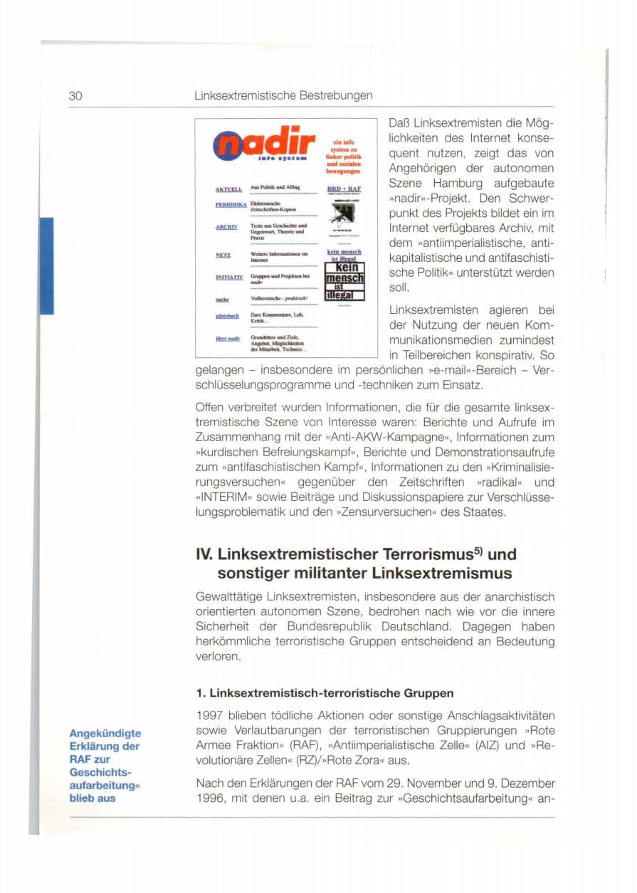 Seite 31 des Verfassungsschutzbericht 1997 Bund