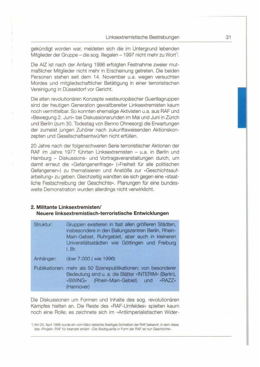 Seite 32 des Verfassungsschutzbericht 1997 Bund