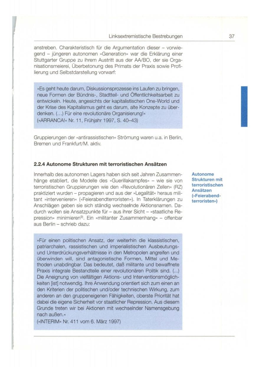 Seite 38 des Verfassungsschutzbericht 1997 Bund