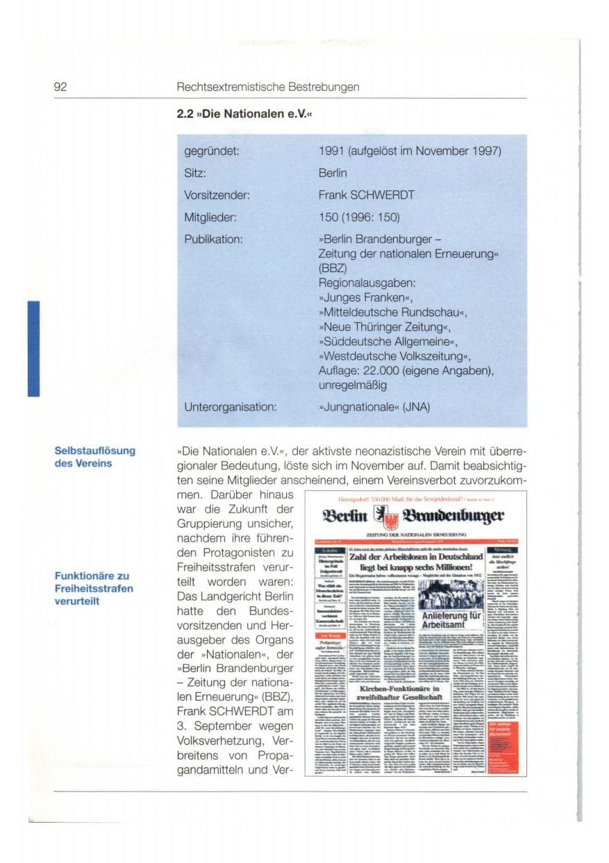 Seite 93 des Verfassungsschutzbericht 1997 Bund
