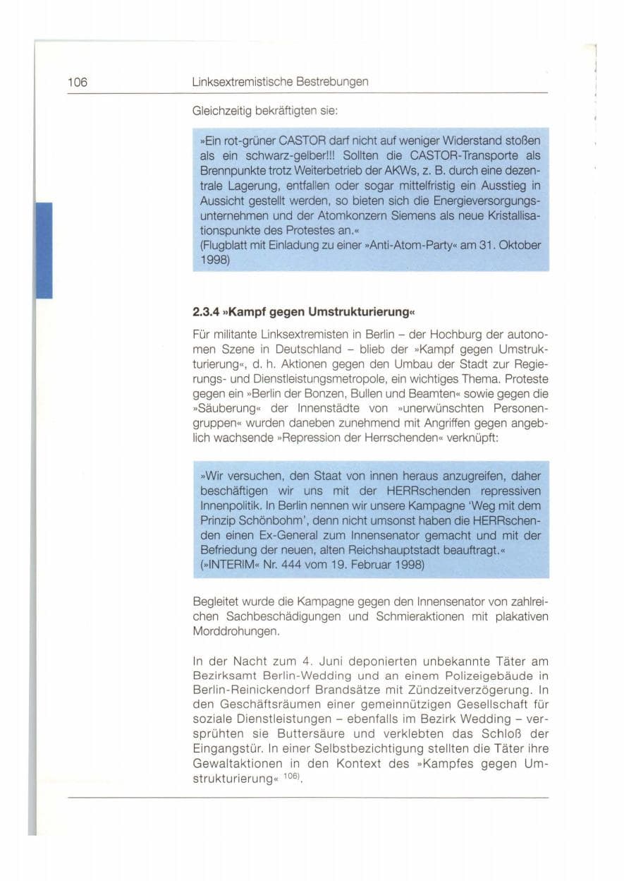 Seite 107 des Verfassungsschutzbericht 1998 Bund