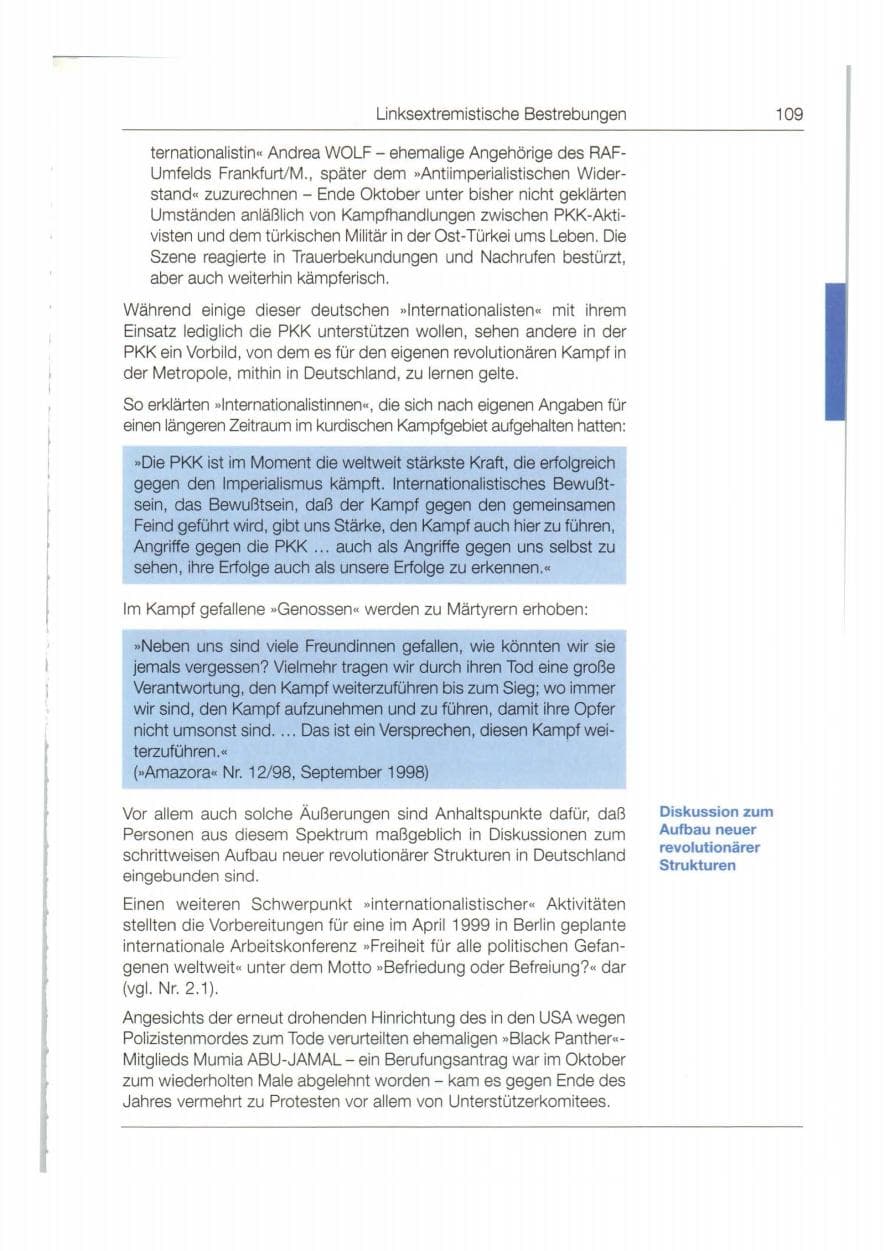 Seite 110 des Verfassungsschutzbericht 1998 Bund