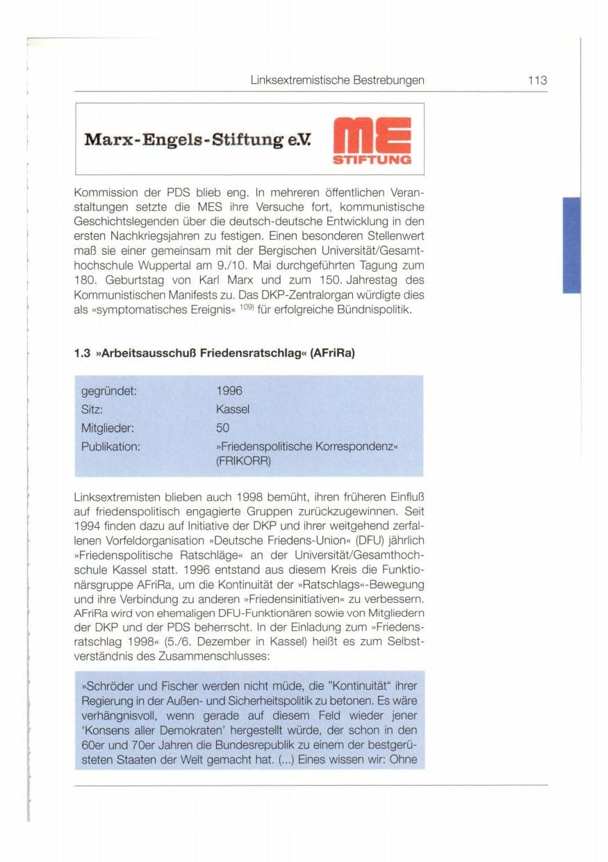 Seite 114 des Verfassungsschutzbericht 1998 Bund
