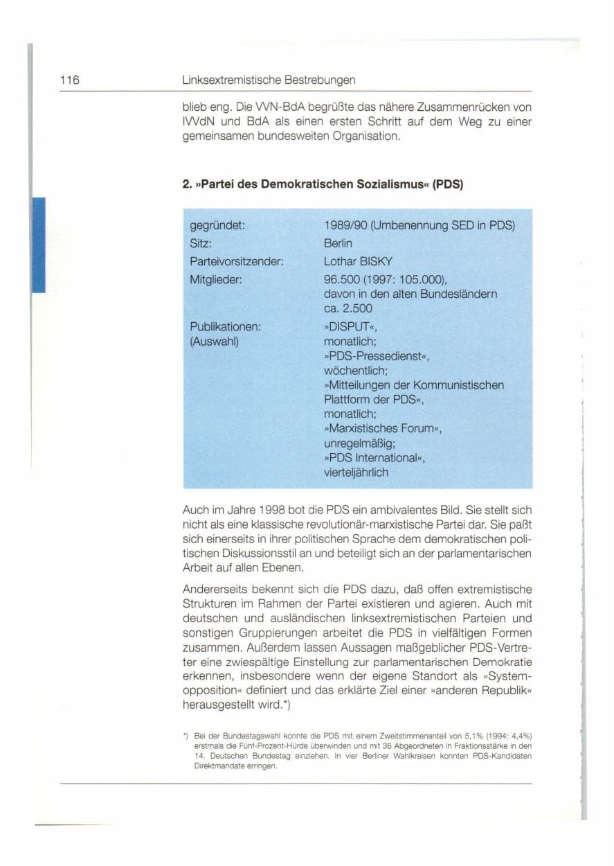 Seite 117 des Verfassungsschutzbericht 1998 Bund