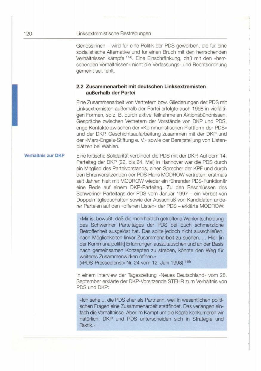 Seite 121 des Verfassungsschutzbericht 1998 Bund