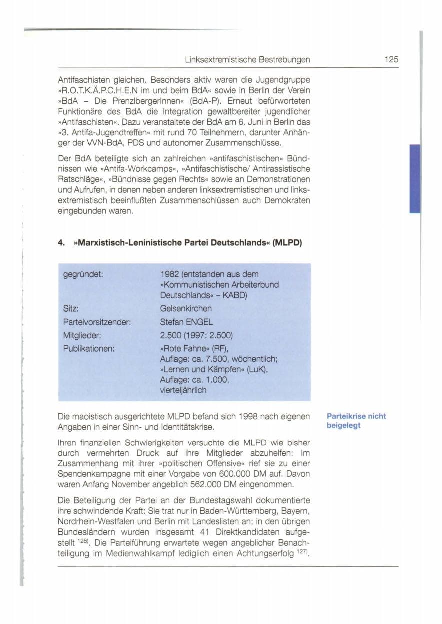 Seite 126 des Verfassungsschutzbericht 1998 Bund