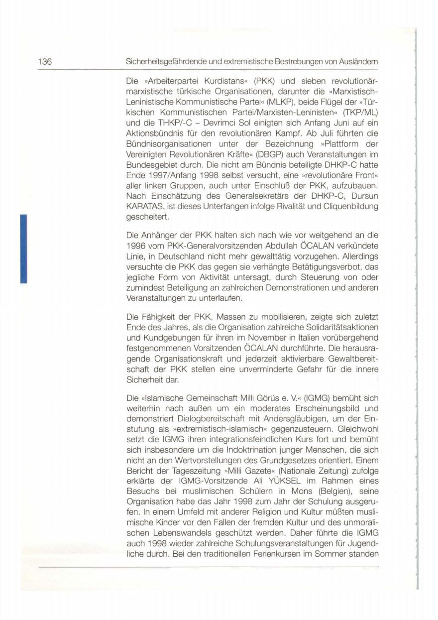 Seite 137 des Verfassungsschutzbericht 1998 Bund