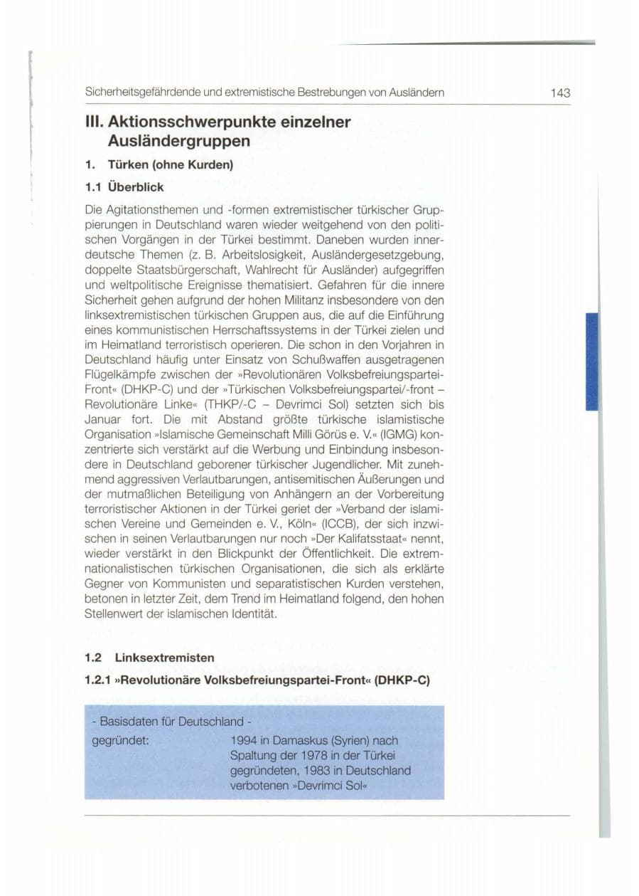 Seite 144 des Verfassungsschutzbericht 1998 Bund