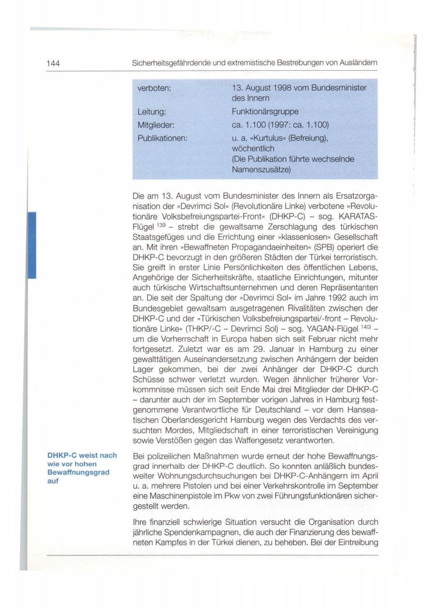 Seite 145 des Verfassungsschutzbericht 1998 Bund