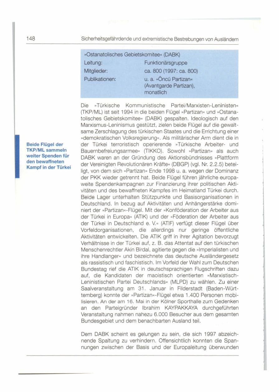 Seite 149 des Verfassungsschutzbericht 1998 Bund