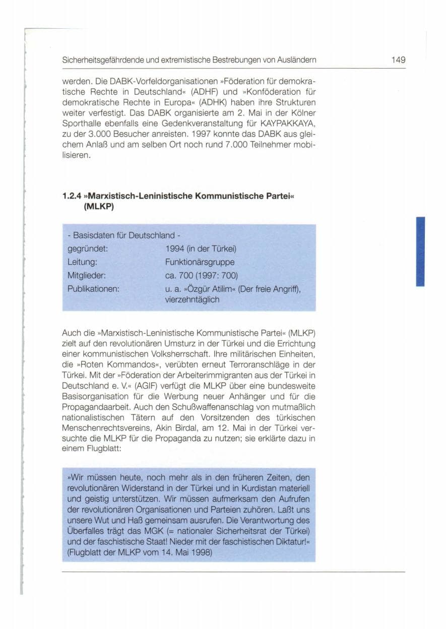 Seite 150 des Verfassungsschutzbericht 1998 Bund