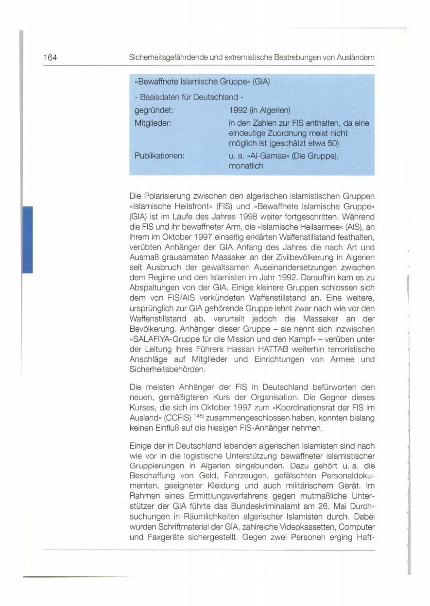Seite 165 des Verfassungsschutzbericht 1998 Bund