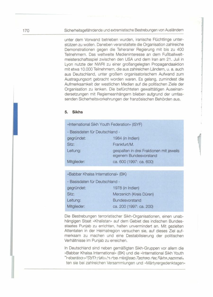Seite 171 des Verfassungsschutzbericht 1998 Bund