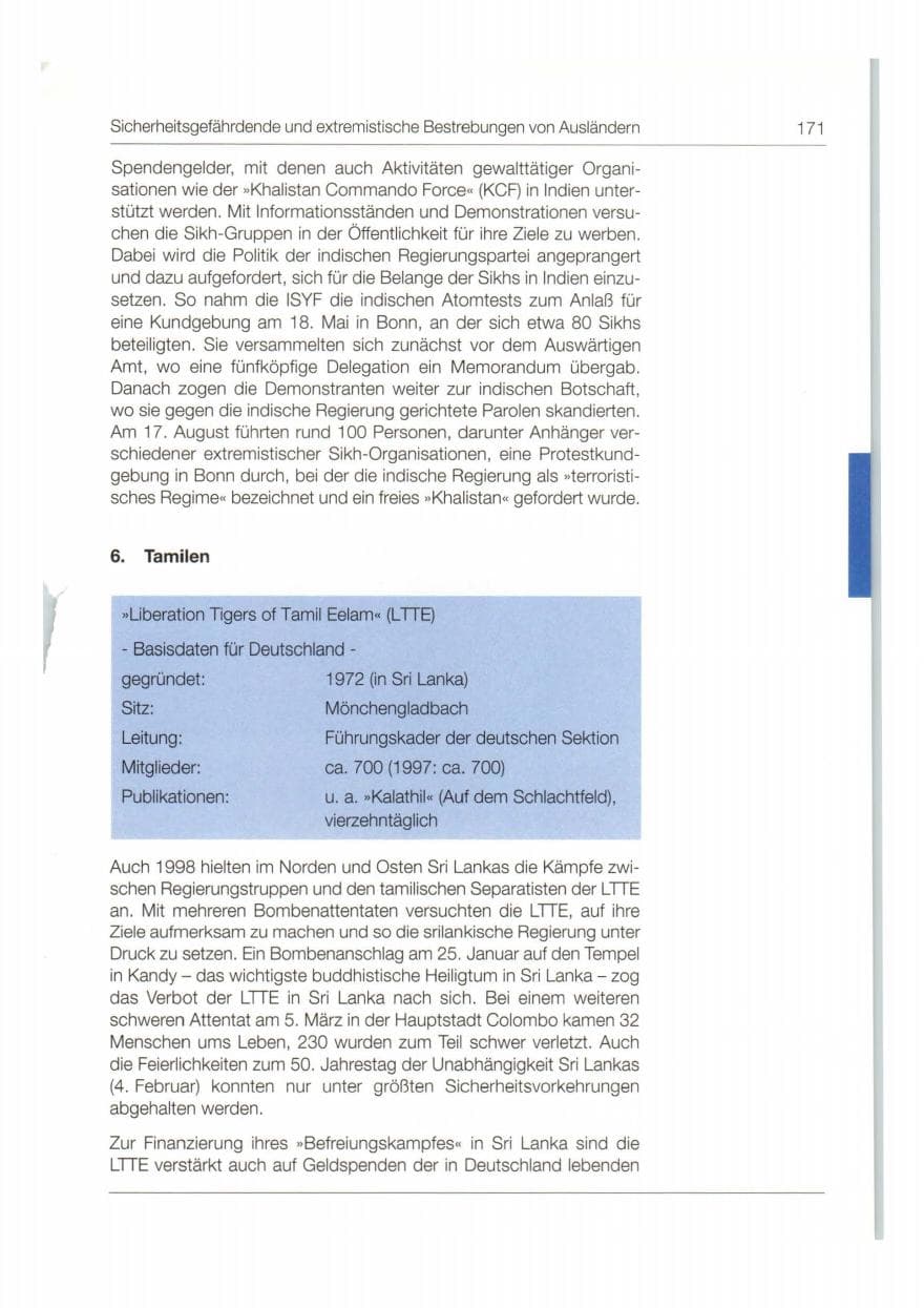Seite 172 des Verfassungsschutzbericht 1998 Bund