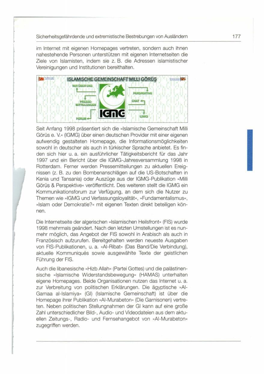 Seite 178 des Verfassungsschutzbericht 1998 Bund