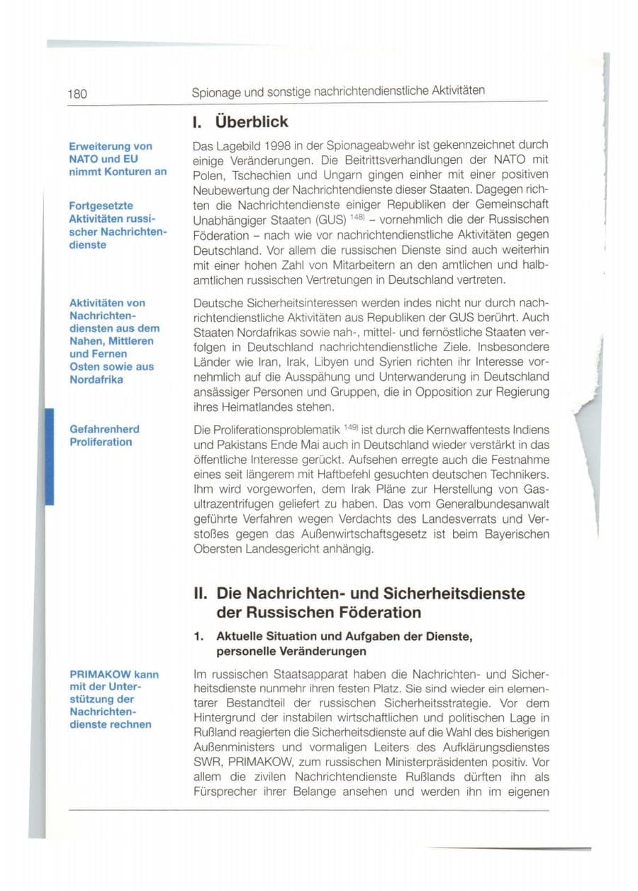 Seite 181 des Verfassungsschutzbericht 1998 Bund
