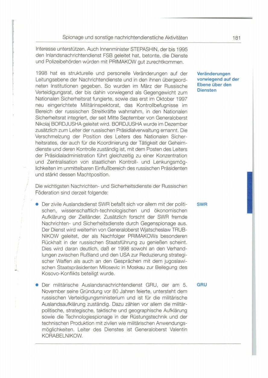 Seite 182 des Verfassungsschutzbericht 1998 Bund