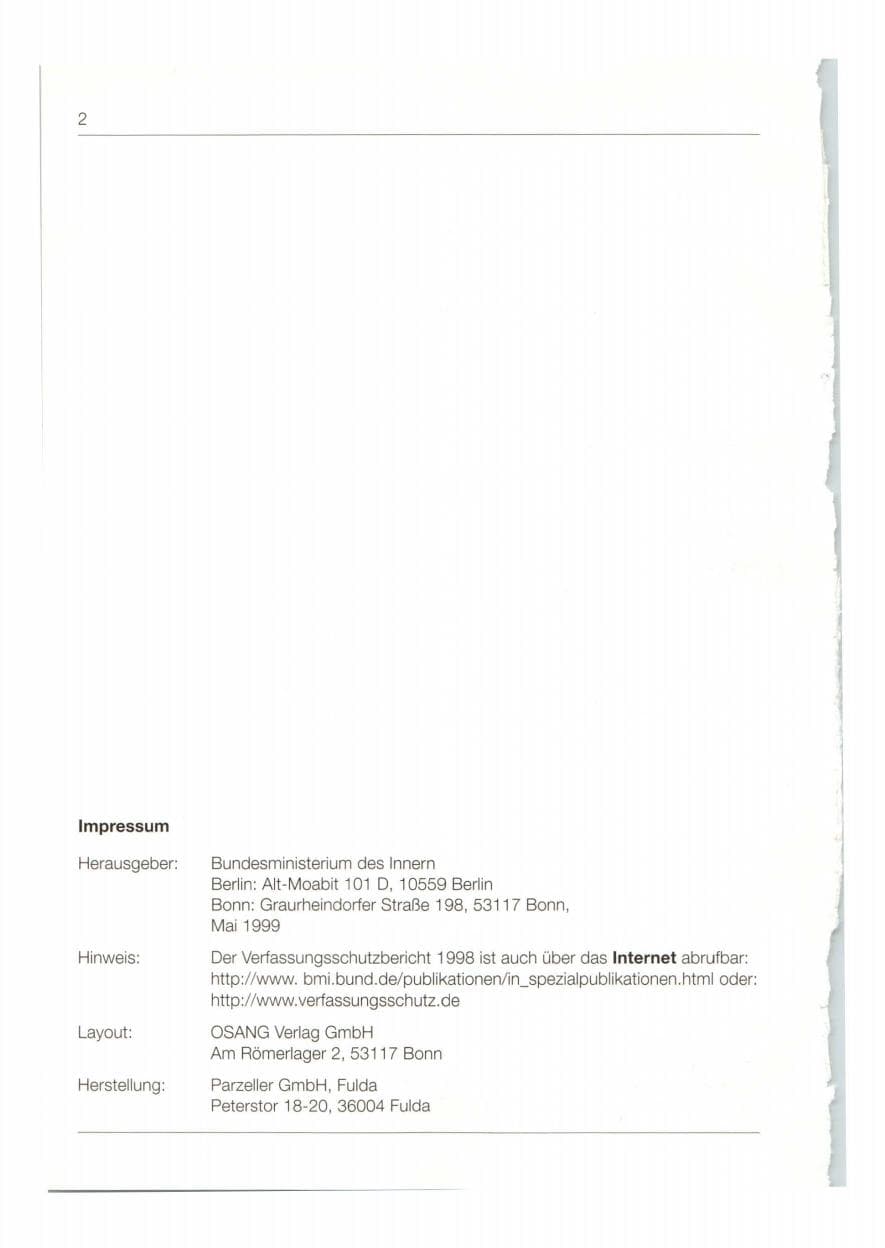 Seite 3 des Verfassungsschutzbericht 1998 Bund