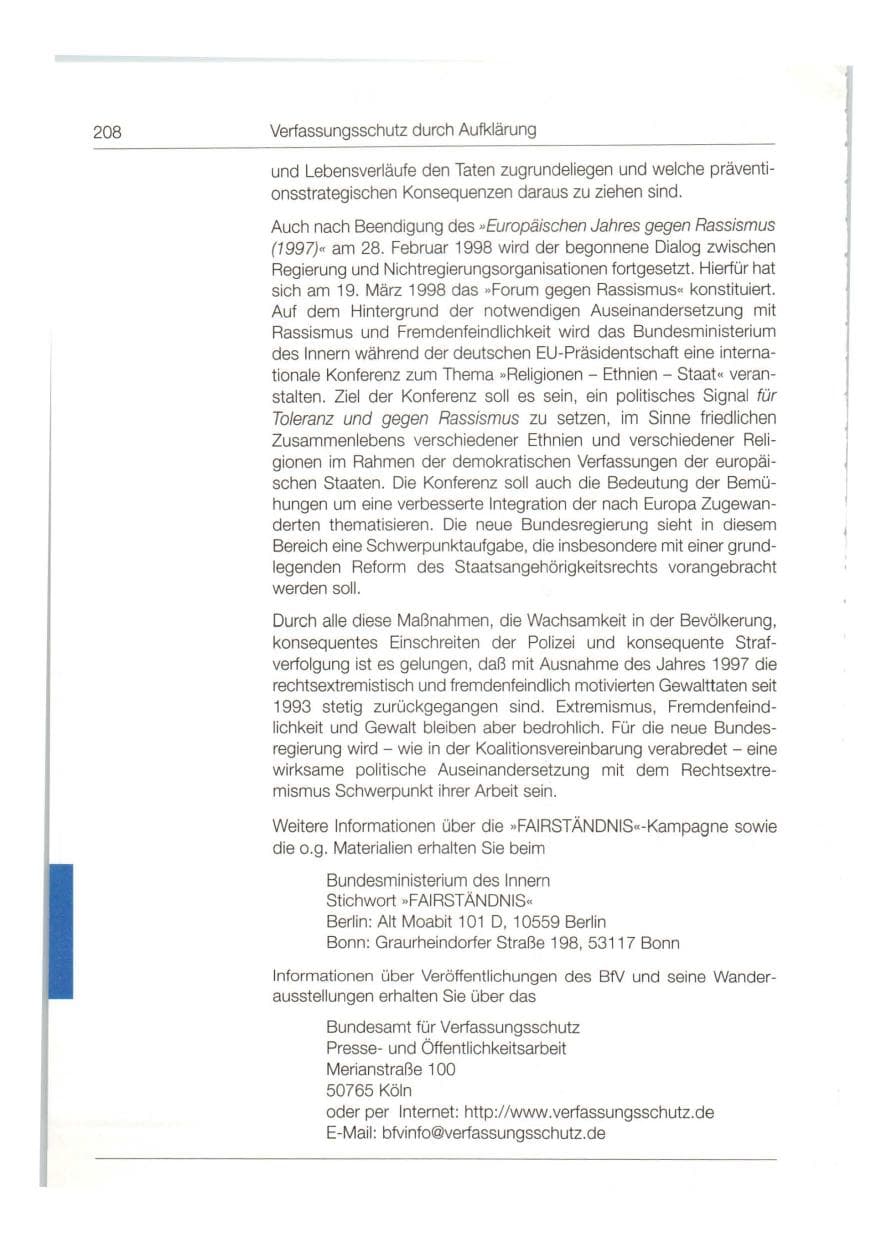 Seite 209 des Verfassungsschutzbericht 1998 Bund