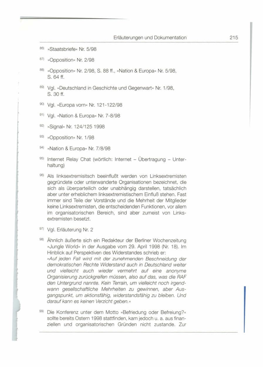 Seite 216 des Verfassungsschutzbericht 1998 Bund