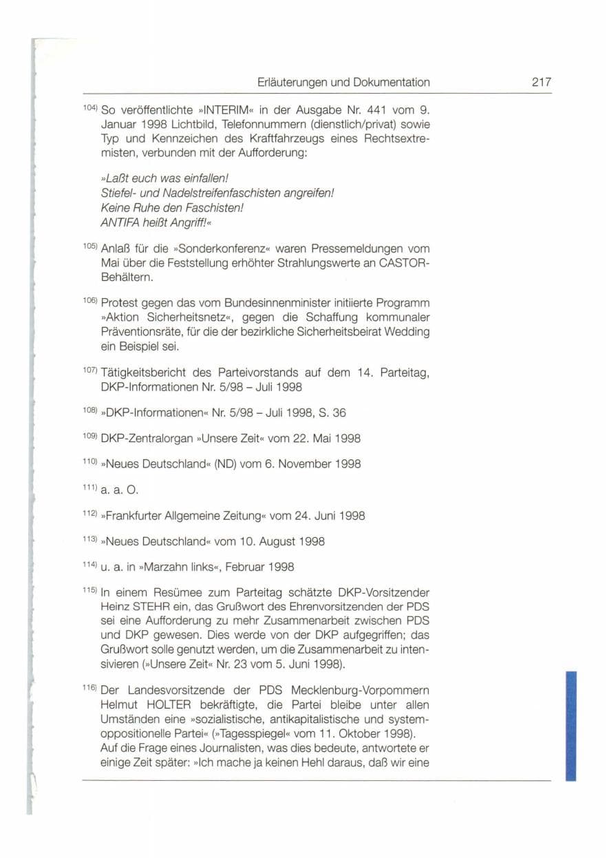 Seite 218 des Verfassungsschutzbericht 1998 Bund