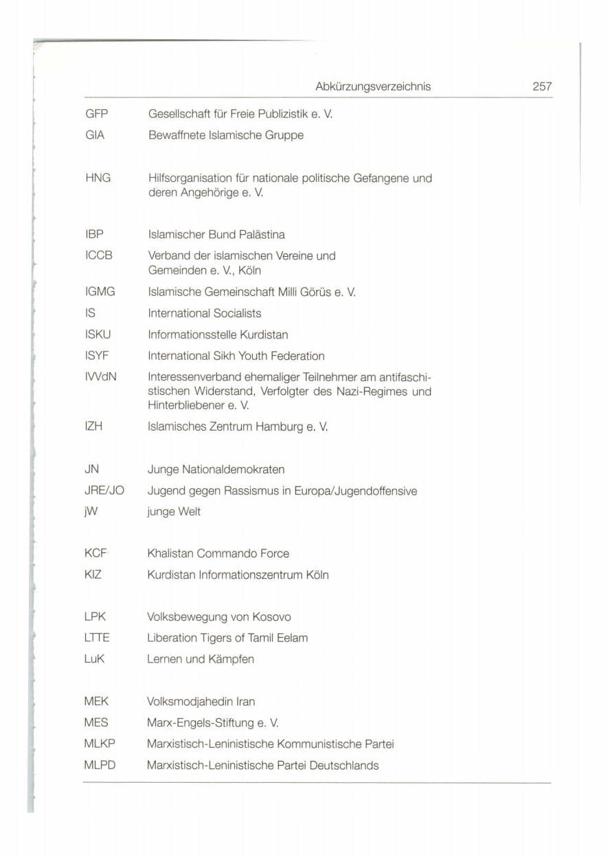Seite 258 des Verfassungsschutzbericht 1998 Bund