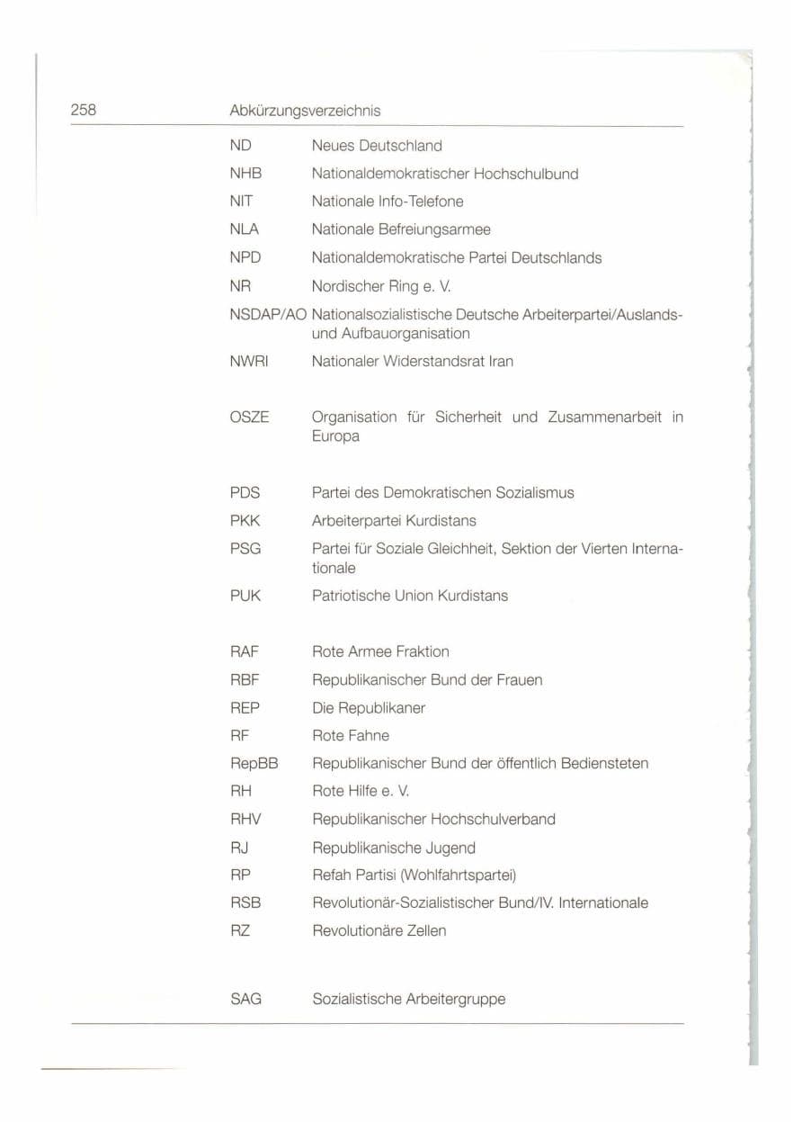 Seite 259 des Verfassungsschutzbericht 1998 Bund