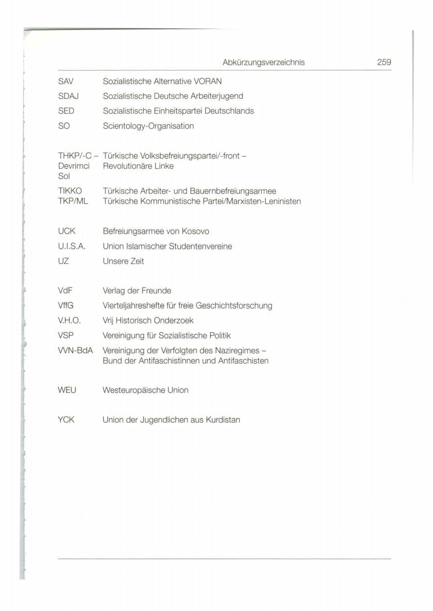 Seite 260 des Verfassungsschutzbericht 1998 Bund