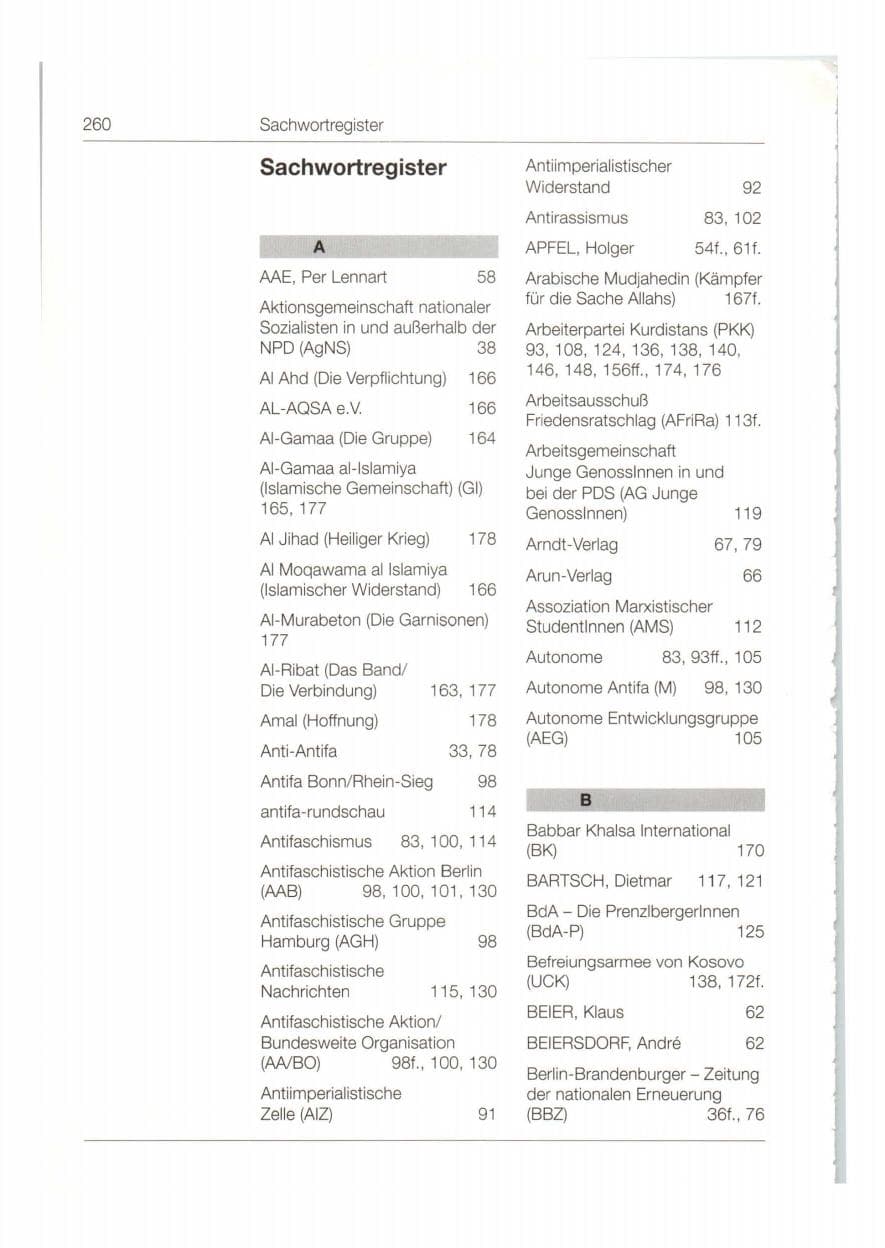 Seite 261 des Verfassungsschutzbericht 1998 Bund