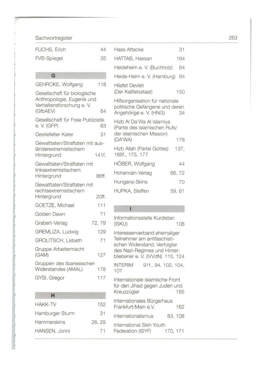 Seite 264 des Verfassungsschutzbericht 1998 Bund