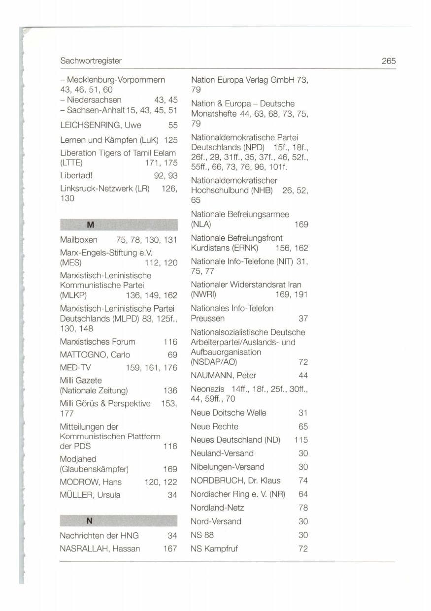 Seite 266 des Verfassungsschutzbericht 1998 Bund