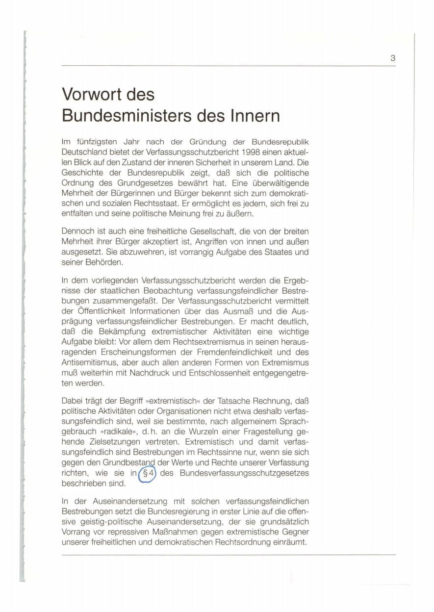 Seite 4 des Verfassungsschutzbericht 1998 Bund