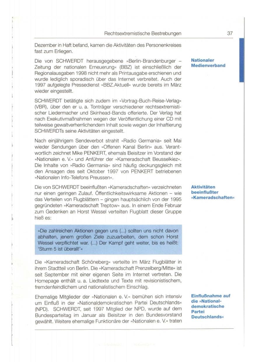 Seite 38 des Verfassungsschutzbericht 1998 Bund