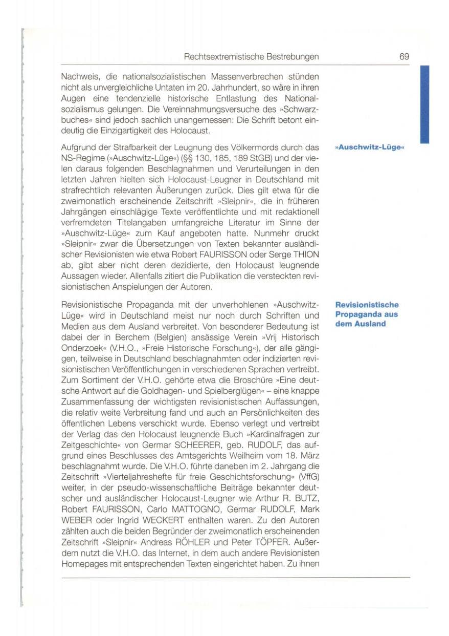 Seite 70 des Verfassungsschutzbericht 1998 Bund
