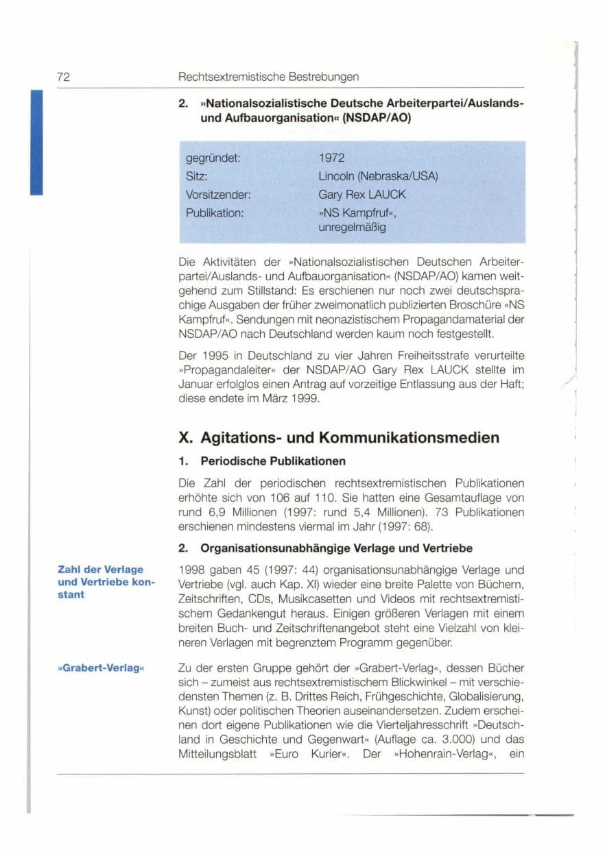 Seite 73 des Verfassungsschutzbericht 1998 Bund