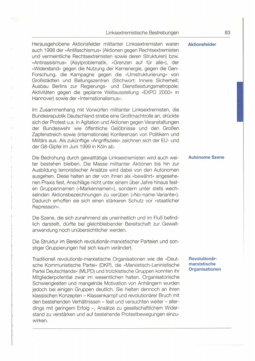 Seite 84 des Verfassungsschutzbericht 1998 Bund