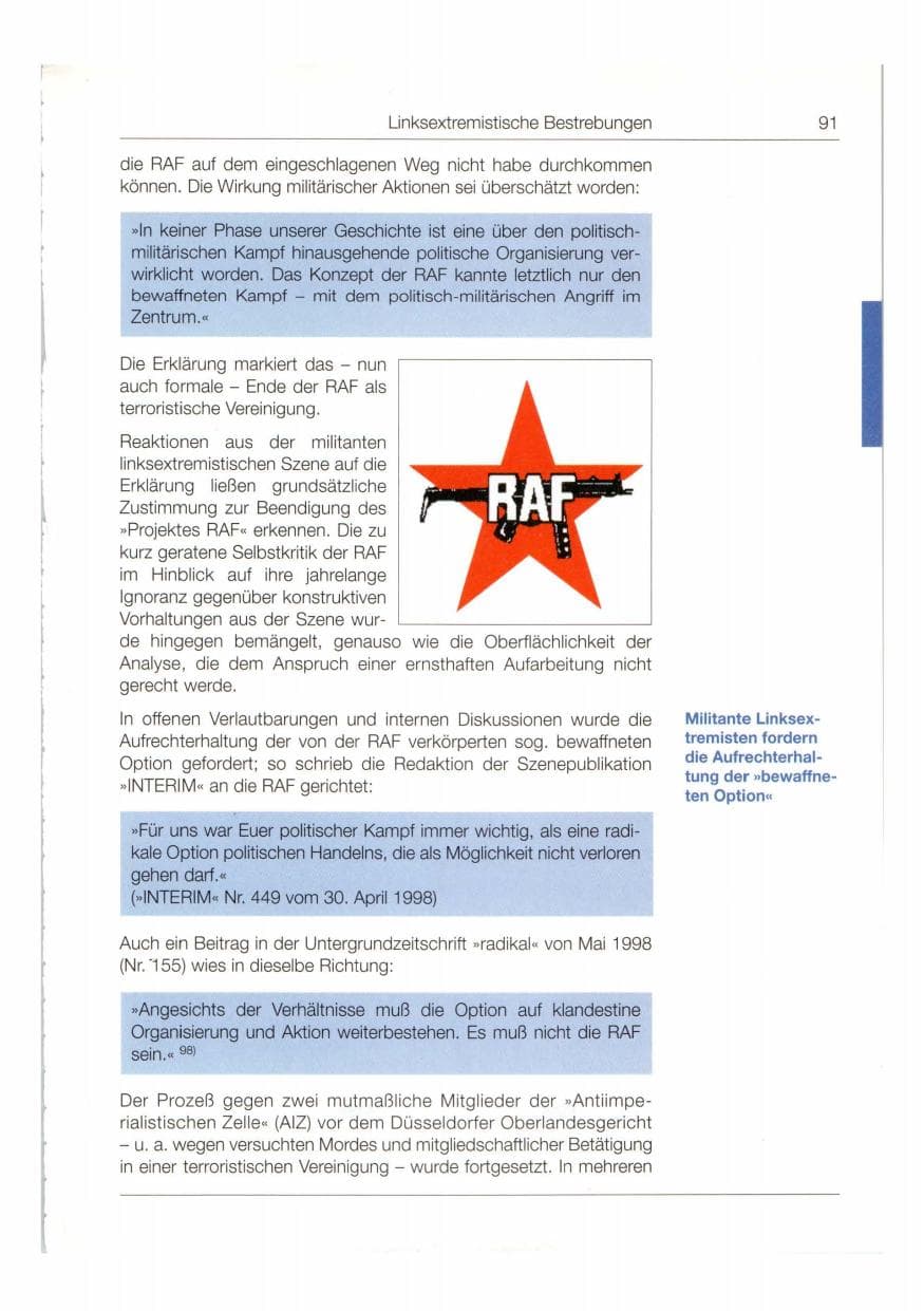 Seite 92 des Verfassungsschutzbericht 1998 Bund