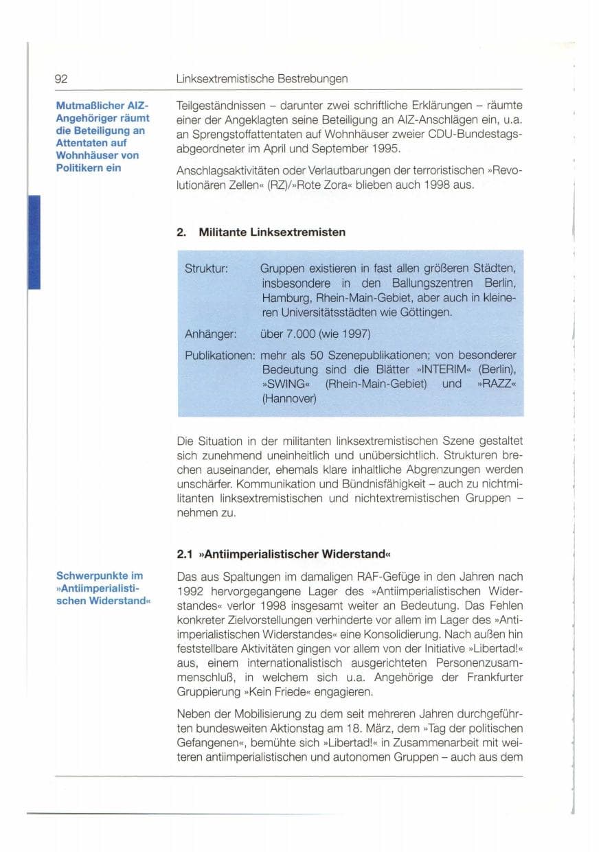 Seite 93 des Verfassungsschutzbericht 1998 Bund