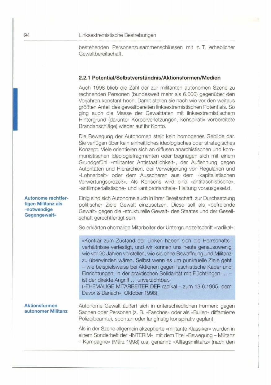 Seite 95 des Verfassungsschutzbericht 1998 Bund