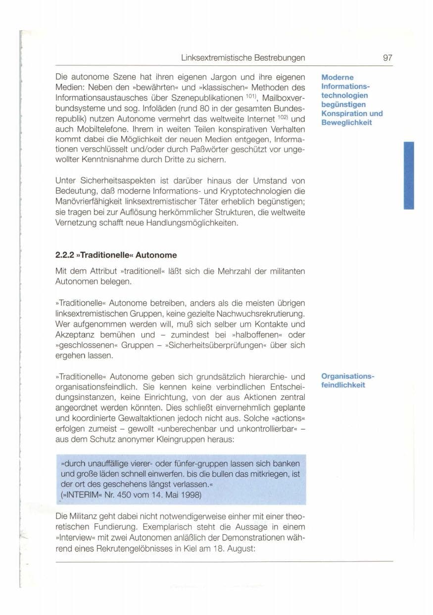 Seite 98 des Verfassungsschutzbericht 1998 Bund