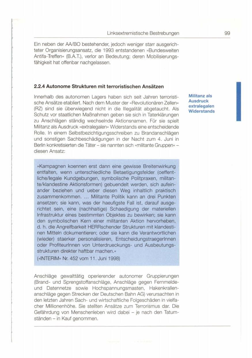 Seite 100 des Verfassungsschutzbericht 1998 Bund