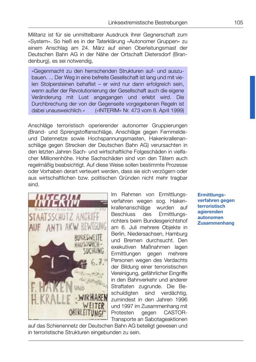 Seite 106 des Verfassungsschutzbericht 1999 Bund