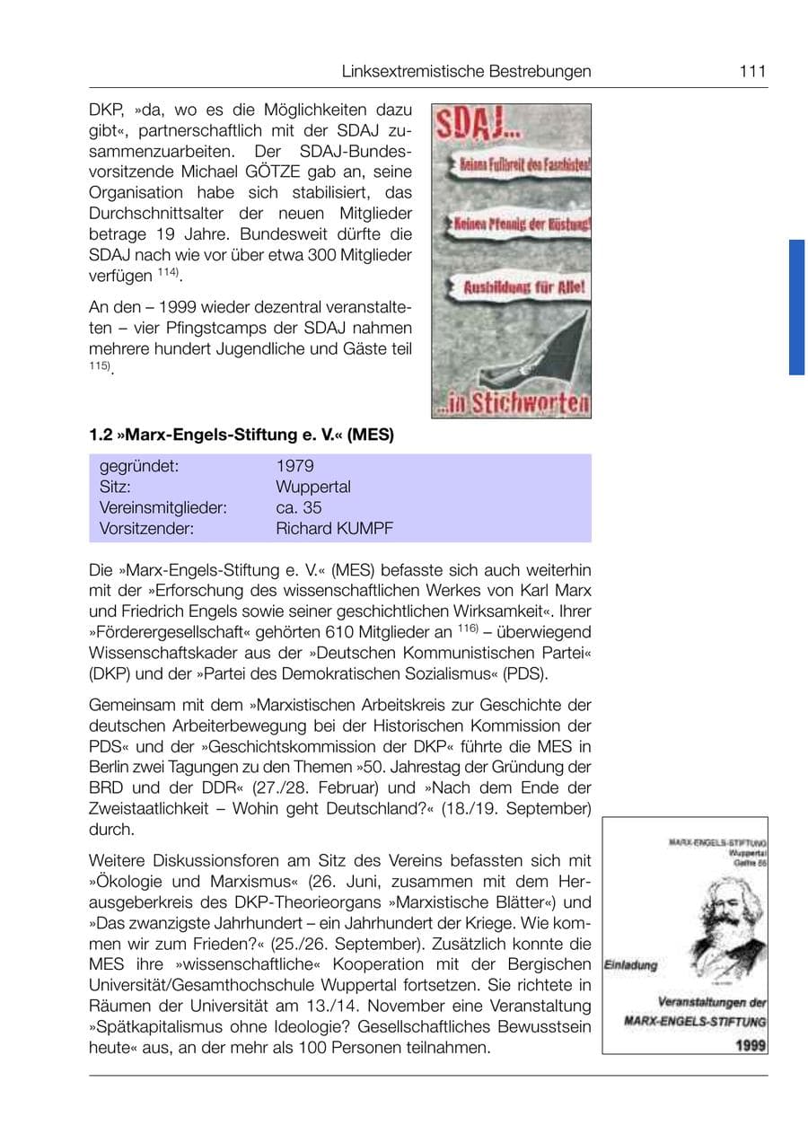 Seite 112 des Verfassungsschutzbericht 1999 Bund