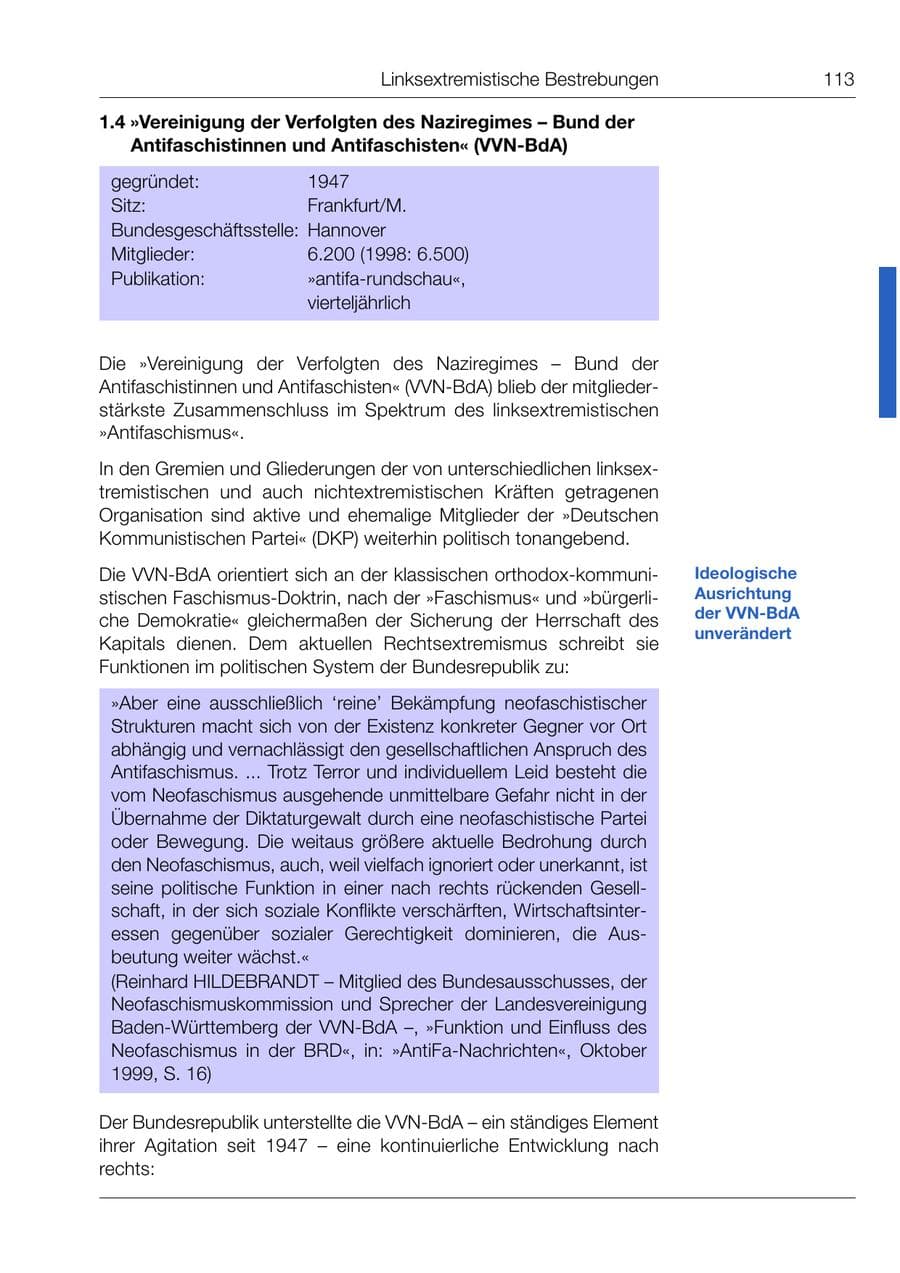 Seite 114 des Verfassungsschutzbericht 1999 Bund