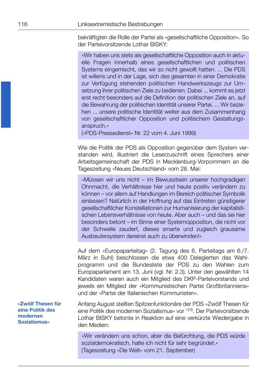 Seite 117 des Verfassungsschutzbericht 1999 Bund